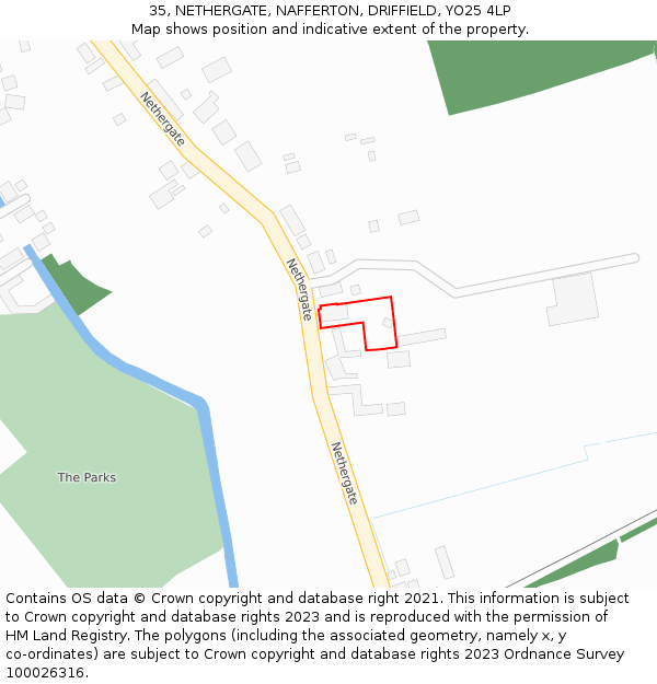 35, NETHERGATE, NAFFERTON, DRIFFIELD, YO25 4LP: Location map and indicative extent of plot