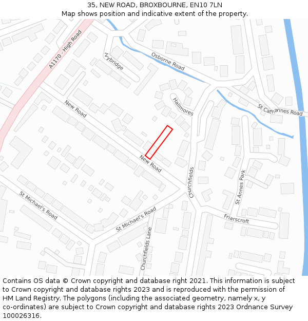 35, NEW ROAD, BROXBOURNE, EN10 7LN: Location map and indicative extent of plot