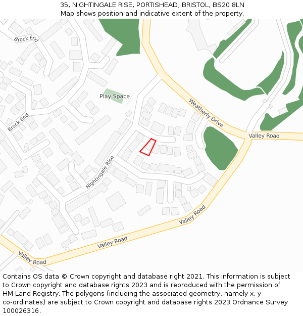 35, NIGHTINGALE RISE, PORTISHEAD, BRISTOL, BS20 8LN: Location map and indicative extent of plot