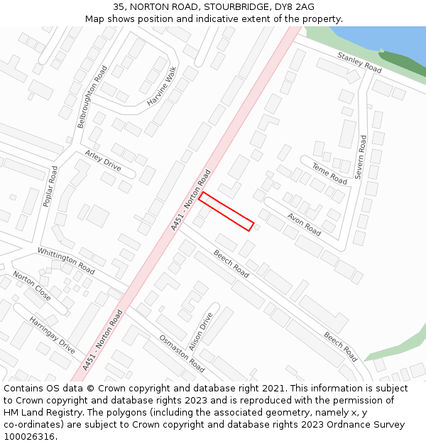 35, NORTON ROAD, STOURBRIDGE, DY8 2AG: Location map and indicative extent of plot