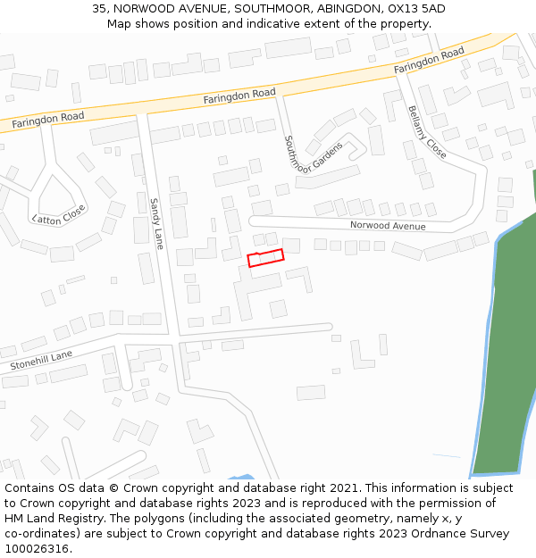 35, NORWOOD AVENUE, SOUTHMOOR, ABINGDON, OX13 5AD: Location map and indicative extent of plot