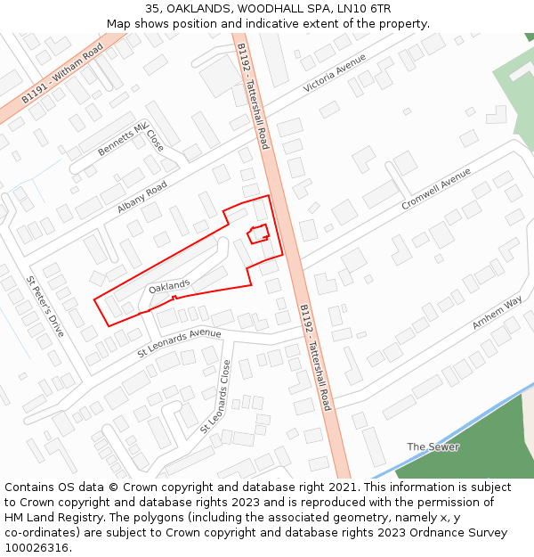 35, OAKLANDS, WOODHALL SPA, LN10 6TR: Location map and indicative extent of plot