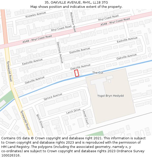 35, OAKVILLE AVENUE, RHYL, LL18 3TG: Location map and indicative extent of plot