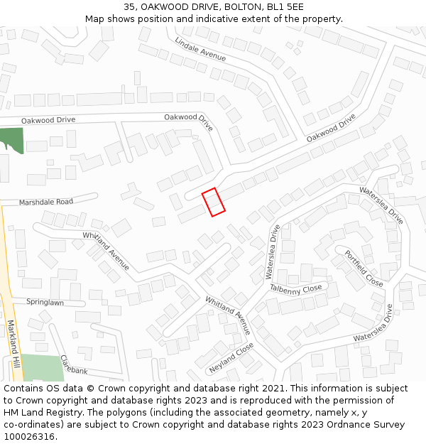 35, OAKWOOD DRIVE, BOLTON, BL1 5EE: Location map and indicative extent of plot