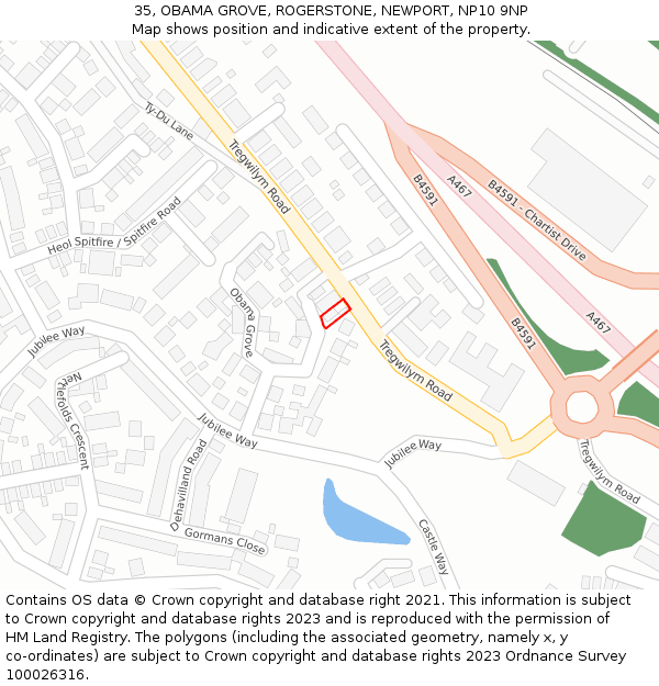 35, OBAMA GROVE, ROGERSTONE, NEWPORT, NP10 9NP: Location map and indicative extent of plot