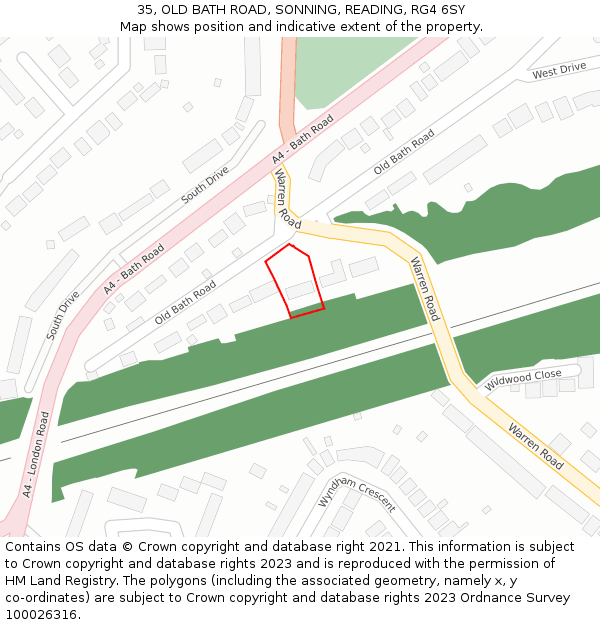 35, OLD BATH ROAD, SONNING, READING, RG4 6SY: Location map and indicative extent of plot