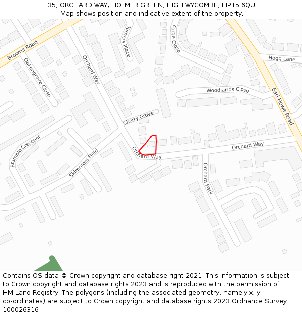 35, ORCHARD WAY, HOLMER GREEN, HIGH WYCOMBE, HP15 6QU: Location map and indicative extent of plot