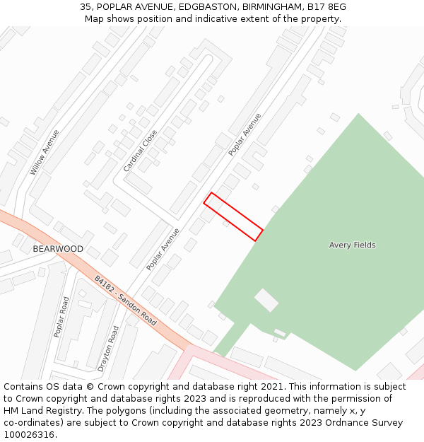 35, POPLAR AVENUE, EDGBASTON, BIRMINGHAM, B17 8EG: Location map and indicative extent of plot