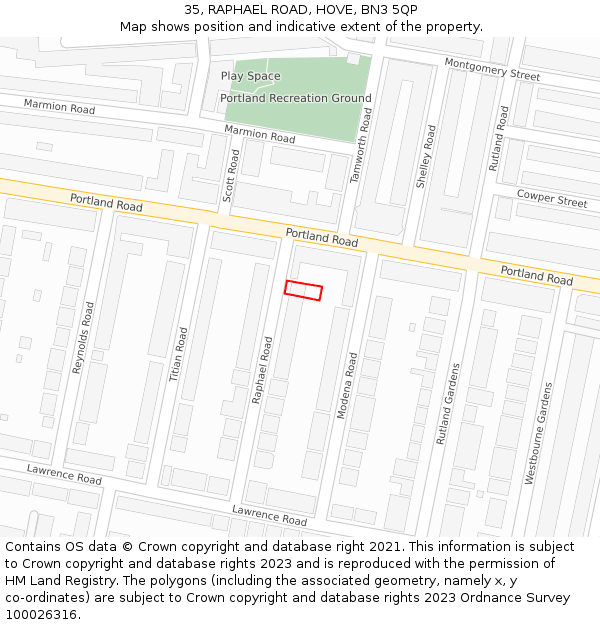 35, RAPHAEL ROAD, HOVE, BN3 5QP: Location map and indicative extent of plot