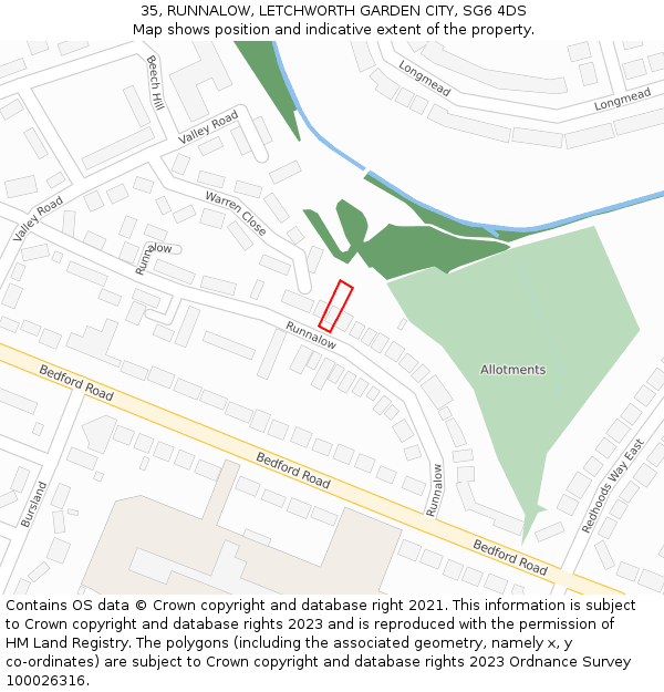 35, RUNNALOW, LETCHWORTH GARDEN CITY, SG6 4DS: Location map and indicative extent of plot