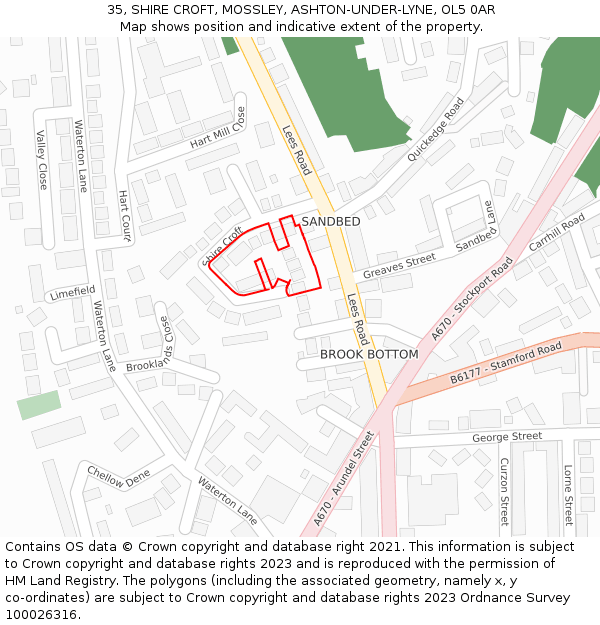 35, SHIRE CROFT, MOSSLEY, ASHTON-UNDER-LYNE, OL5 0AR: Location map and indicative extent of plot