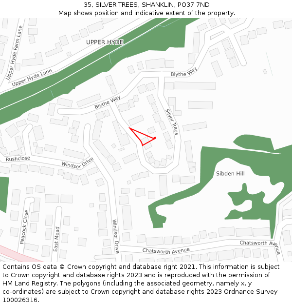 35, SILVER TREES, SHANKLIN, PO37 7ND: Location map and indicative extent of plot