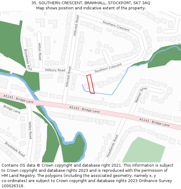 35, SOUTHERN CRESCENT, BRAMHALL, STOCKPORT, SK7 3AQ: Location map and indicative extent of plot