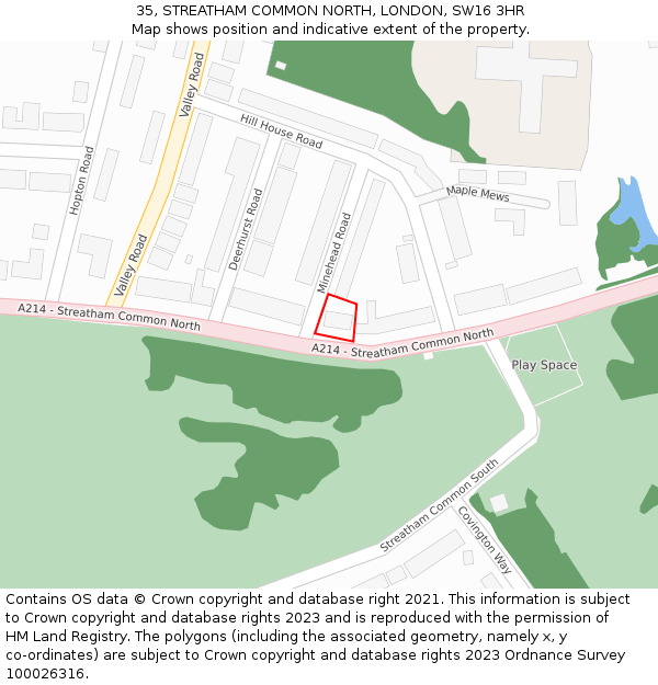 35, STREATHAM COMMON NORTH, LONDON, SW16 3HR: Location map and indicative extent of plot