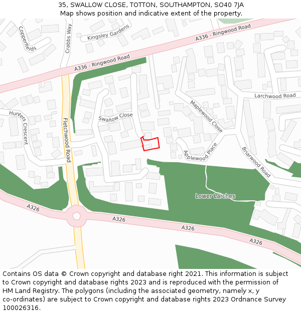 35, SWALLOW CLOSE, TOTTON, SOUTHAMPTON, SO40 7JA: Location map and indicative extent of plot