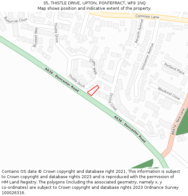 35, THISTLE DRIVE, UPTON, PONTEFRACT, WF9 1NQ: Location map and indicative extent of plot