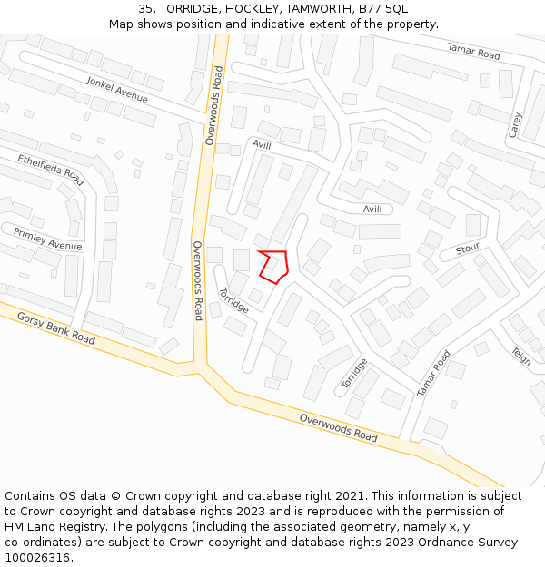 35, TORRIDGE, HOCKLEY, TAMWORTH, B77 5QL: Location map and indicative extent of plot