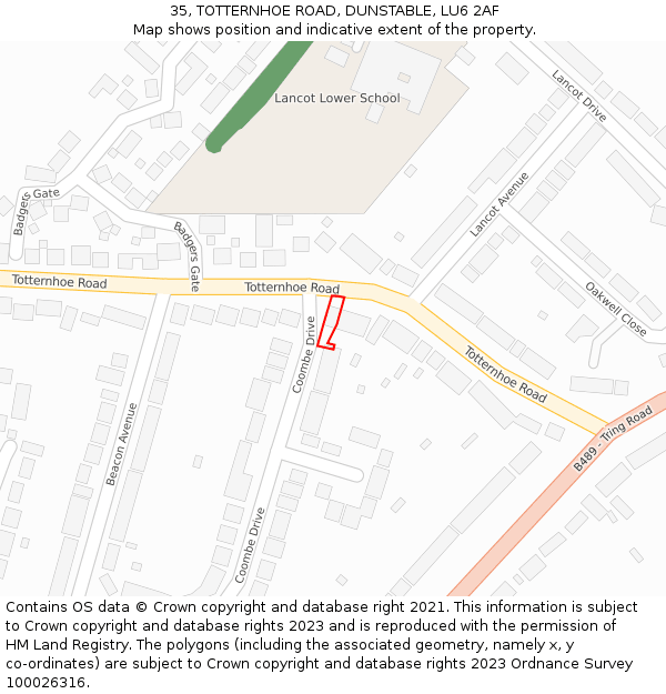 35, TOTTERNHOE ROAD, DUNSTABLE, LU6 2AF: Location map and indicative extent of plot