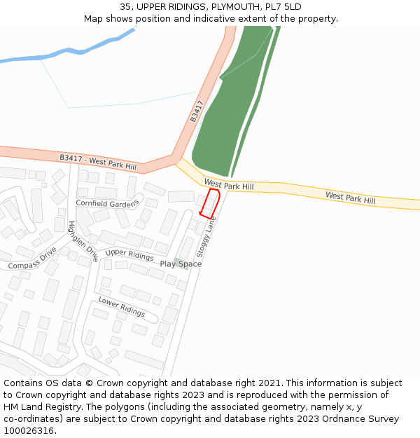 35, UPPER RIDINGS, PLYMOUTH, PL7 5LD: Location map and indicative extent of plot