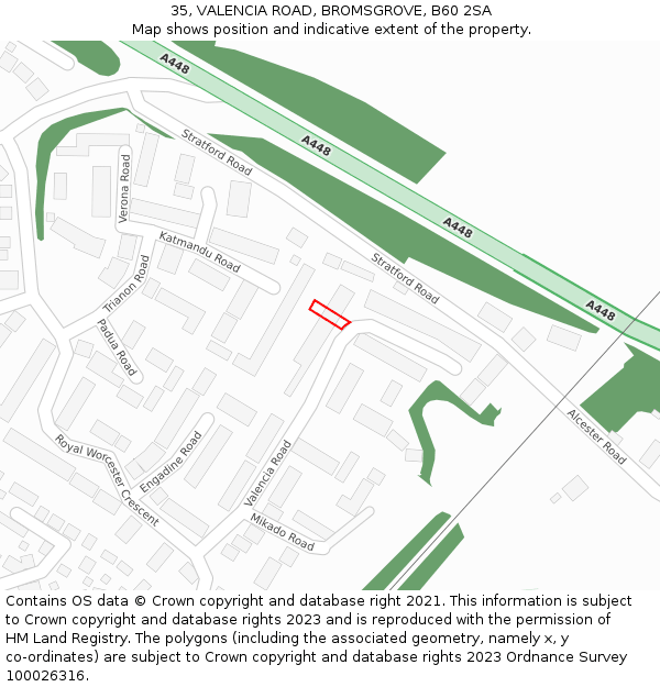 35, VALENCIA ROAD, BROMSGROVE, B60 2SA: Location map and indicative extent of plot