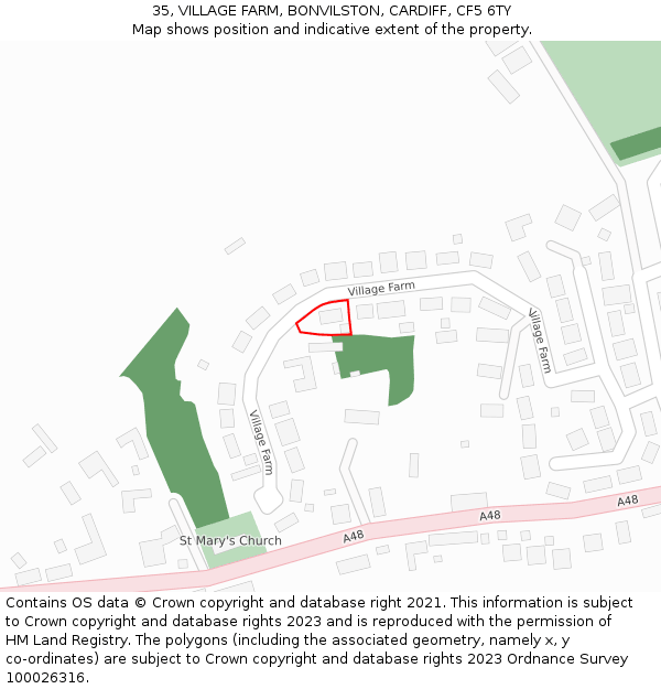 35, VILLAGE FARM, BONVILSTON, CARDIFF, CF5 6TY: Location map and indicative extent of plot