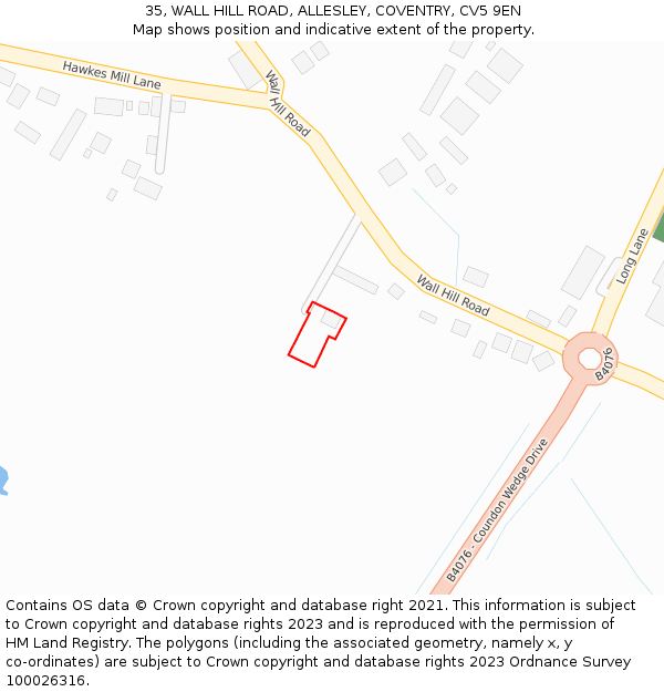 35, WALL HILL ROAD, ALLESLEY, COVENTRY, CV5 9EN: Location map and indicative extent of plot