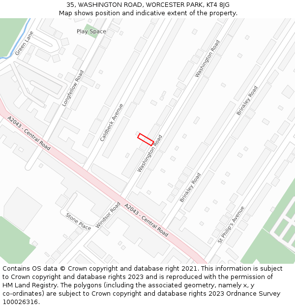 35, WASHINGTON ROAD, WORCESTER PARK, KT4 8JG: Location map and indicative extent of plot