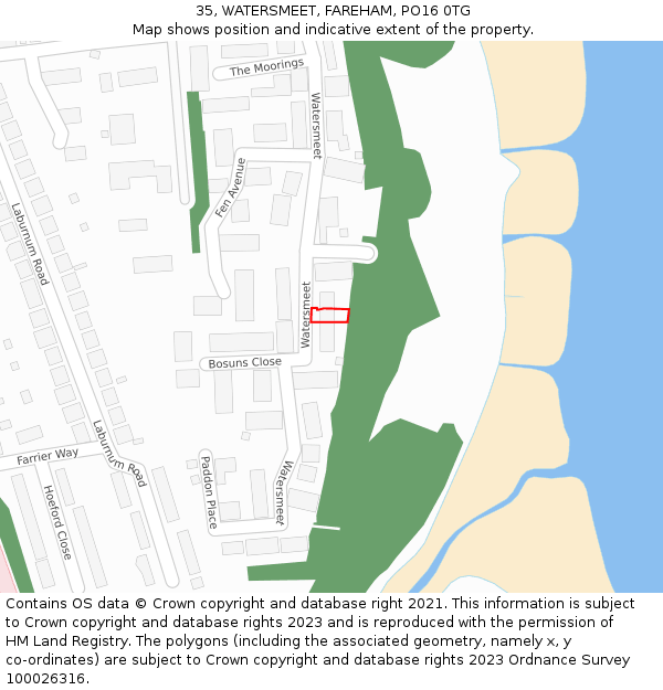 35, WATERSMEET, FAREHAM, PO16 0TG: Location map and indicative extent of plot