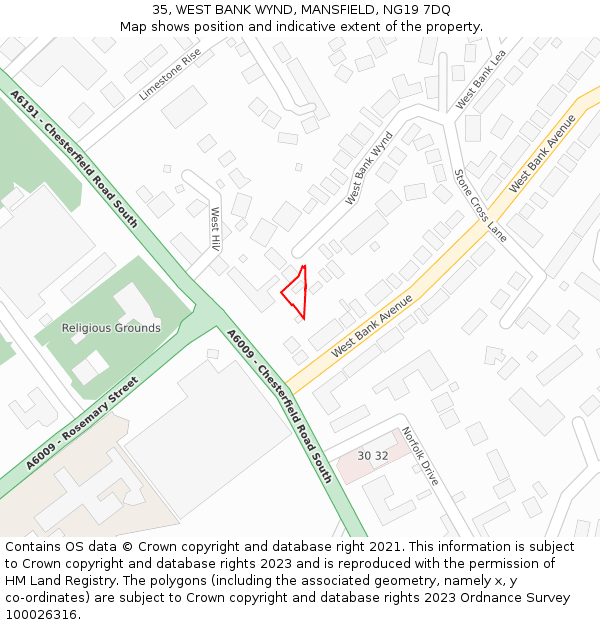 35, WEST BANK WYND, MANSFIELD, NG19 7DQ: Location map and indicative extent of plot