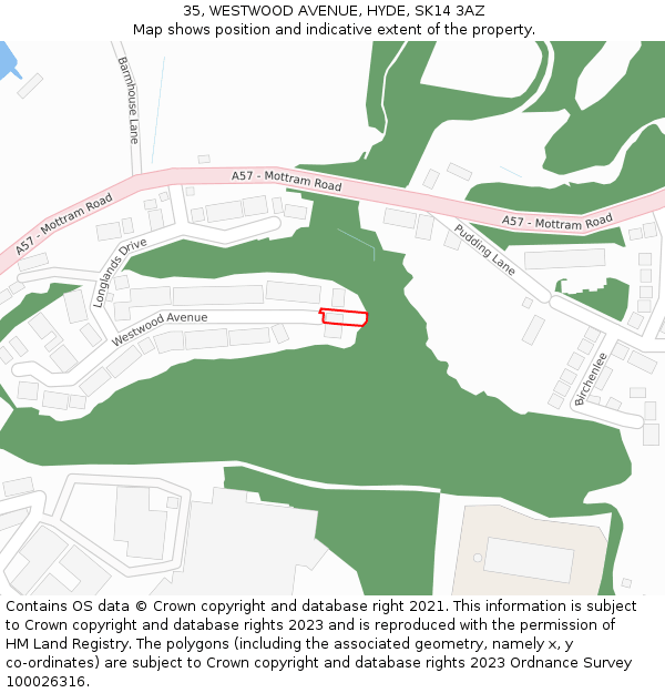 35, WESTWOOD AVENUE, HYDE, SK14 3AZ: Location map and indicative extent of plot