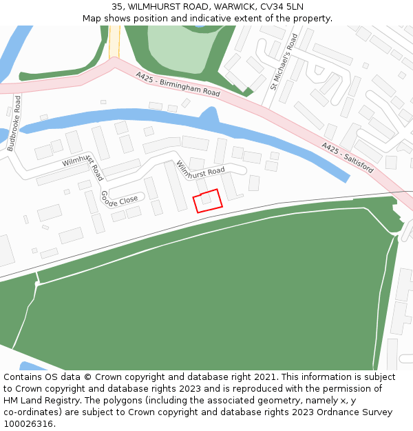 35, WILMHURST ROAD, WARWICK, CV34 5LN: Location map and indicative extent of plot