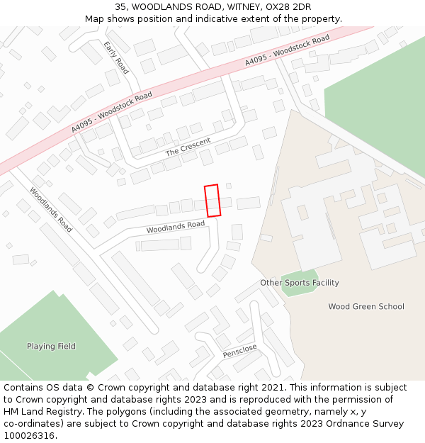 35, WOODLANDS ROAD, WITNEY, OX28 2DR: Location map and indicative extent of plot