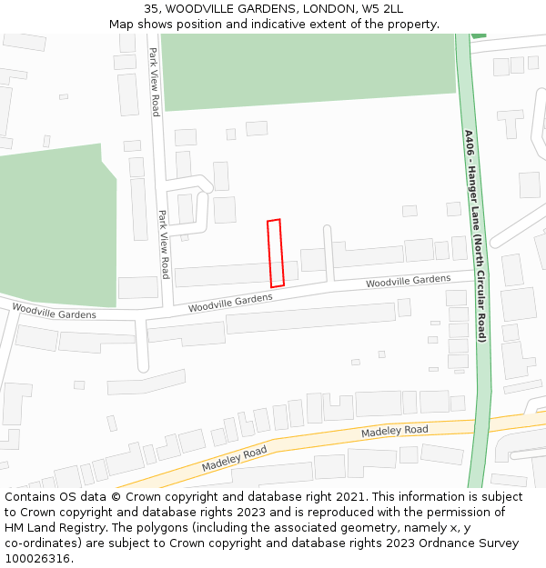 35, WOODVILLE GARDENS, LONDON, W5 2LL: Location map and indicative extent of plot