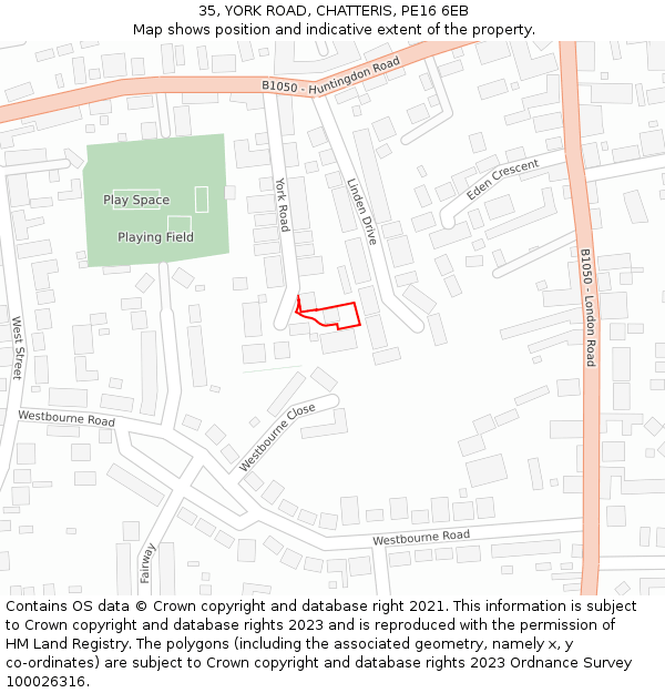 35, YORK ROAD, CHATTERIS, PE16 6EB: Location map and indicative extent of plot