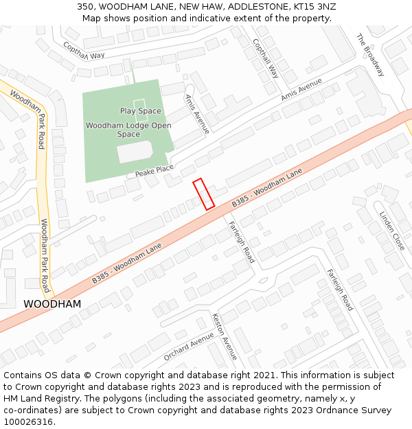 350, WOODHAM LANE, NEW HAW, ADDLESTONE, KT15 3NZ: Location map and indicative extent of plot