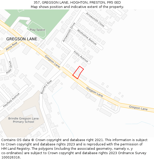 357, GREGSON LANE, HOGHTON, PRESTON, PR5 0ED: Location map and indicative extent of plot