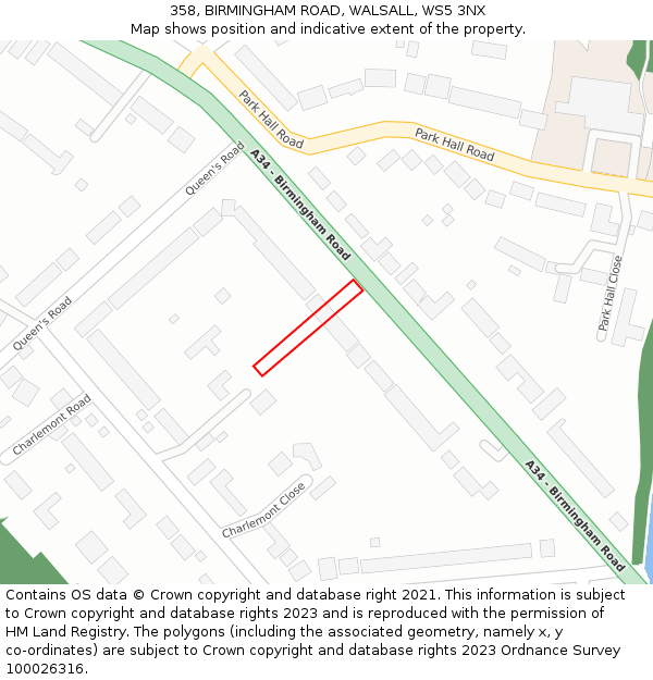 358, BIRMINGHAM ROAD, WALSALL, WS5 3NX: Location map and indicative extent of plot