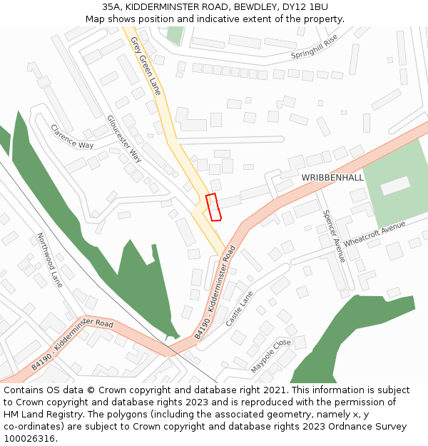 35A, KIDDERMINSTER ROAD, BEWDLEY, DY12 1BU: Location map and indicative extent of plot