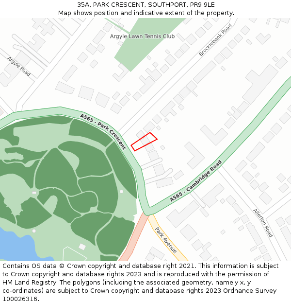 35A, PARK CRESCENT, SOUTHPORT, PR9 9LE: Location map and indicative extent of plot