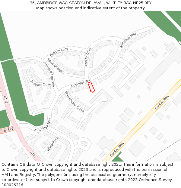 36, AMBRIDGE WAY, SEATON DELAVAL, WHITLEY BAY, NE25 0PY: Location map and indicative extent of plot