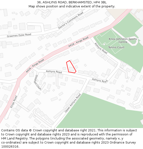 36, ASHLYNS ROAD, BERKHAMSTED, HP4 3BL: Location map and indicative extent of plot