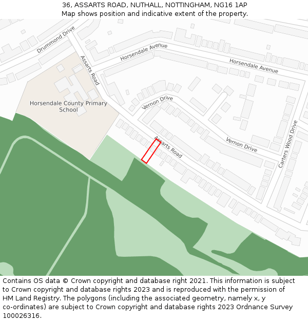 36, ASSARTS ROAD, NUTHALL, NOTTINGHAM, NG16 1AP: Location map and indicative extent of plot