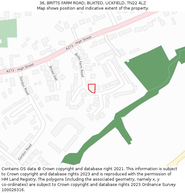 36, BRITTS FARM ROAD, BUXTED, UCKFIELD, TN22 4LZ: Location map and indicative extent of plot