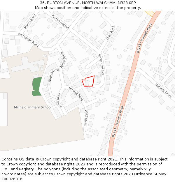 36, BURTON AVENUE, NORTH WALSHAM, NR28 0EP: Location map and indicative extent of plot