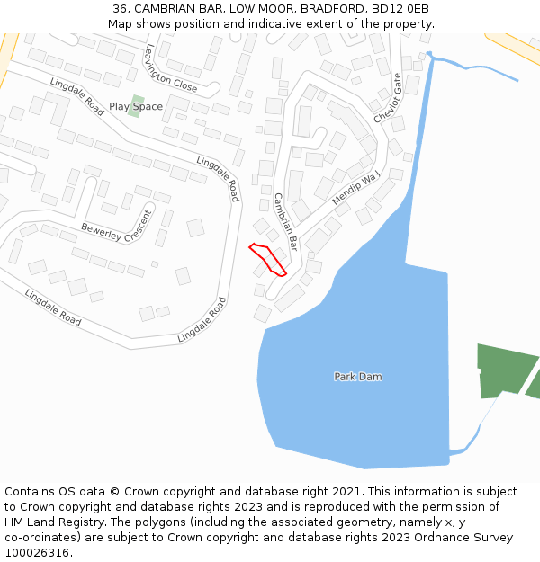 36, CAMBRIAN BAR, LOW MOOR, BRADFORD, BD12 0EB: Location map and indicative extent of plot