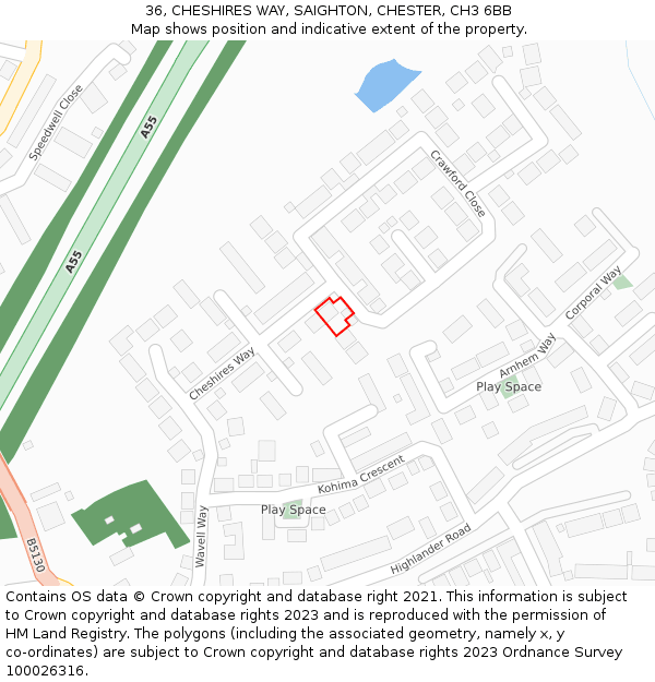 36, CHESHIRES WAY, SAIGHTON, CHESTER, CH3 6BB: Location map and indicative extent of plot