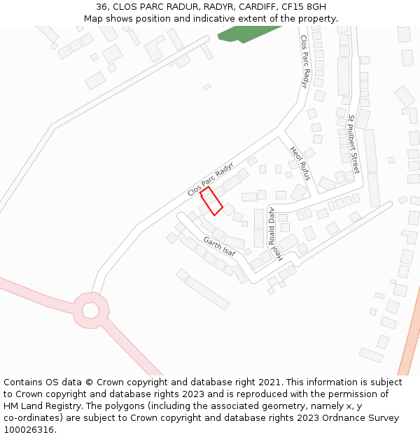 36, CLOS PARC RADUR, RADYR, CARDIFF, CF15 8GH: Location map and indicative extent of plot