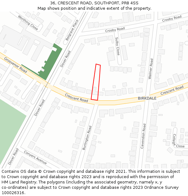 36, CRESCENT ROAD, SOUTHPORT, PR8 4SS: Location map and indicative extent of plot