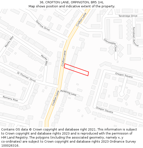 36, CROFTON LANE, ORPINGTON, BR5 1HL: Location map and indicative extent of plot