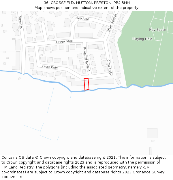 36, CROSSFIELD, HUTTON, PRESTON, PR4 5HH: Location map and indicative extent of plot